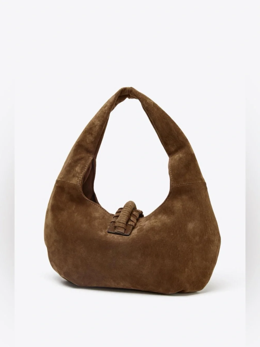 Zara Natural Suede Braided-Trim Fringe Hobo Bag in Brown